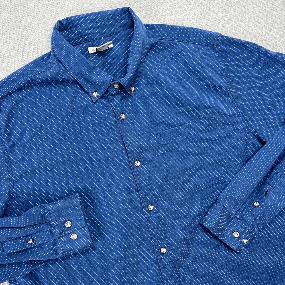 Carbon 2 Cobalt Shirt Mens XL Blue Polka Dot Spotted Geometric Woven Button Down